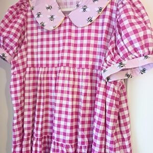 Gingham Pink Check Babydoll Whimsical Dress